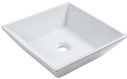 Sarlai - Fregadero cuadrado de 16 x 16 pulgadas, moderno cuadrado sobre el mostrador, porcelana blanca, cerámica, baño, lavabo artístico