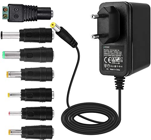 EFISH 12V 2A 24W Trafo Liefern Netzteil,Netzstecker für Hausgeräte,CCTV Kamera,Yamaha Keyboard,Router,Hubs,LED-Streifen,Telekom,T-Com,Speedport,Radiowecker,Scanner,Schalter+7 Verschiedene Stecker