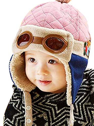 EDOTON Baby Kinder Earflap Hut, Winter Warme Pilot Flieger Mütze Wintermützen für Mädchen Jungen 6 Monate -3 Jahre (Rosa)