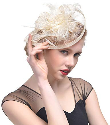 Mallalah Femme Coiffure Mariage Chapeau Fascinator Soirée Bibi élégant Mini Brêt Cocktail Pince à Cheveux Plume Orné Fleur Fête Plage Mariage Vintage Bandeau