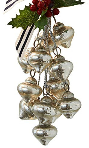 Loberon Weihnachtsschmuck Sassey, Schönes Bauernsilber, Mundgeblasen, Christbaumschmuck, Weihnachtsdeko, Weihnachten, Glas, Polyesterseide, antiksilber