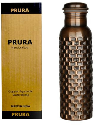PRURA Wasserflasche aus reinem Kupfer – auslaufsicheres, ayurvedisches Trinkgefäß aus Kupfer für Sport, Fitnessstudio, Outdoor, Yoga, gesundheitliche Vorteile