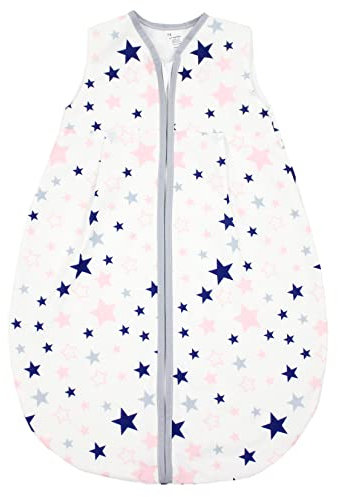 TupTam Baby Sommer Schlafsack 0.5 TOG aus OEKO-TEX zertifizierten Materialien, Farbe: Sterne Dunkelblau/Rosa, Größe: 92-98