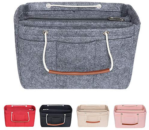 Soyizom Filztasche Organizer Insert Handtasche passt Speedy 30-40, Handtasche Organizer Insert für Tote mit Griffen Schlüsselbund(groß, grau)