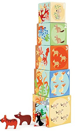 SCRATCH 276181118 Stapelturm Pyramide mit 3 Holztieren, ab 12 Monaten
