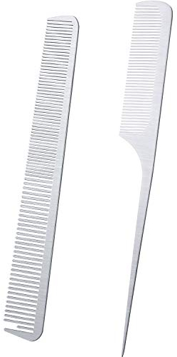 2 Stücke Metall Schwanz Kämme Silber Ratte Schwanz Haarkämme Feine Schneiden Kamm Brieftasche Kamm Hänseleien Spieß Barbier Kamm Edelstahl Styling Schneidkamm (Ratten Schwanz und Feinschneide Kamm)