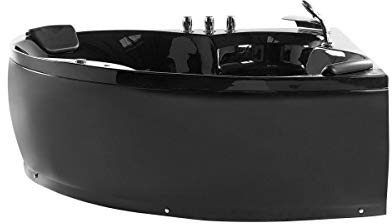 Supply24 since 2004 Luxus Whirlpool Badewanne Monaco Schwarz – 145x145 cm – 12 Massagedüsen, LED, verchromte Armaturen, Eckmontage Links/rechts – Hot Tub Spa für 2 Personen – Innenbereich