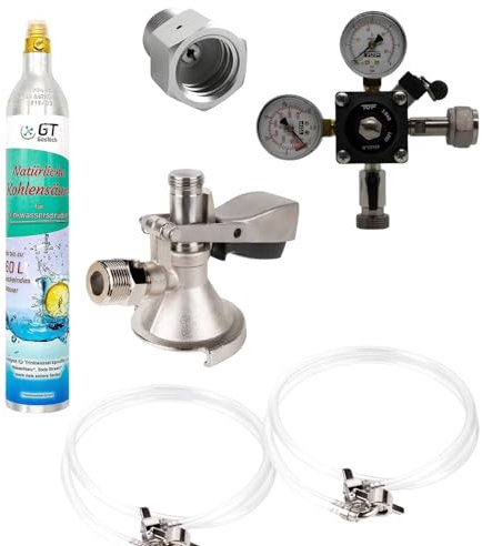 Gastrobedarf Westerbarkey GDW Zubehörset für Zapfanlagen mit 425g Soda Co² Keg nach Wahl Druckminderer & Schläuchen (Flachkeg)
