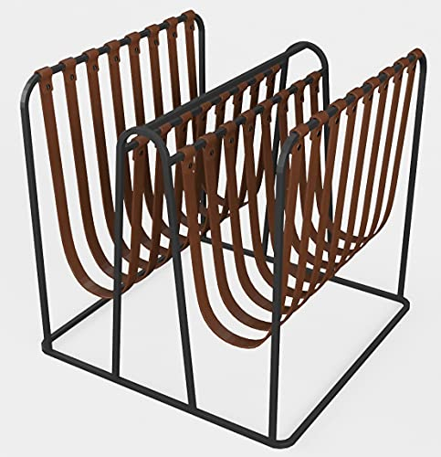 ABRATO® Doppel-Zeitungsständer aus Metall und Leder Halter für Zeitschriften
