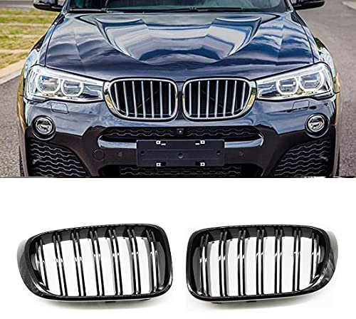 HZTWFC Doppellamelle Schwarz glänzend 1 Paar vordere Nierengitter für BMW X3 X4 F25 F26 2014-2017 Ersatz Racing Frontstoßstangengitter Auto-Styling