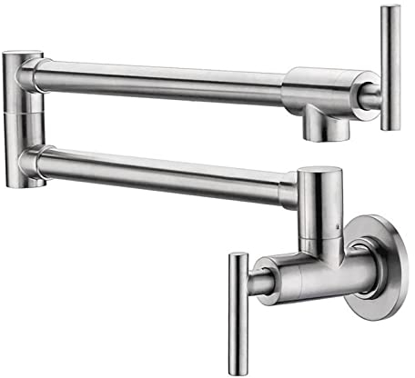 Rubinetto di riempimento pentola in acciaio inox commerciale montaggio a parete rubinetto lavello da cucina pieghevole estensibile con foro singolo due maniglie, nichel spazzolato