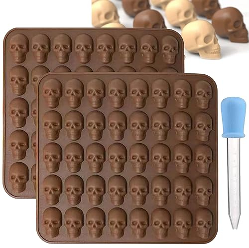 2 Stück Totenkopf Silikonform,Schädel Silikonform,Gummischädel Süßigkeiten Formen,SchädelSilikon form mit 2 Dropper,für Schokolade,Süßigkeiten,Gelee,Eiswürfel,Seifen (40 Vertiefungen,Halloween)