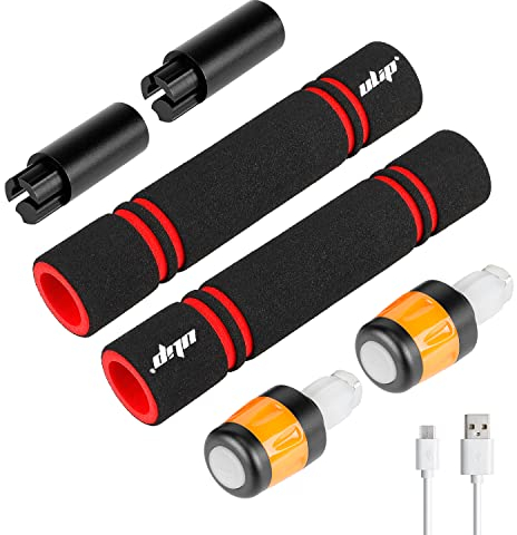 MotuTech Erweiterter Griff + LED-Blinklicht, wasserdicht, wiederaufladbar, für Xiaomi M365 Pro Pro2 1S MI3 Scooter Segway Ninebot ES1 ES2 ES3 ES4 E22 E25 E45 (Schwarz + Schwarz Orange)