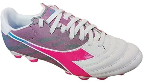 Diadora Homme Brasil Elite Veloce GR LPU Chaussure de Football, Blanc/Rose Fluo, Bleu Fluo, 45.5 EU