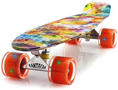 FANTECIA 22 Zoll komplettes Mini Kunststoff Skateboard, Cruiser Skateboard für Kinder Alter 6-12, Skateboard für Jugendliche/Anfänger/Kinder.