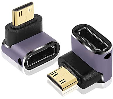 GINTOOYUN Adattatore Mini HDMI a HDMI standard 2.1 versione Mini HDMI maschio a HDMI femmina adattatore di collegamento per fotocamera, laptop, tablet, HDTV, proiettore 2 pezzi (curva inferiore)