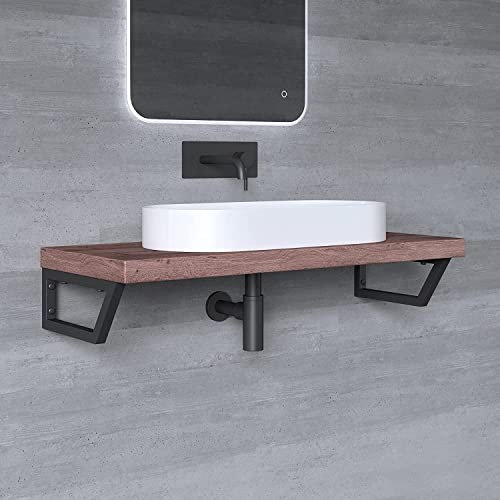 Mai & Mai Équerre de Fixation en Inox Noir 1 Pièce Support pour Étagère Mural Robuste W4 38cm