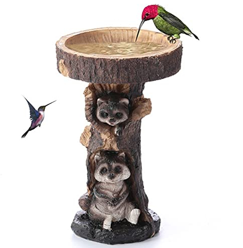 SunaOmni Vogeltränke Kunstharz Waschbär Gartenornamente Künstlicher Garten Futterspender Dekoration Stehendes Tier Vogelfutterspender Vogelbad Schüssel Für Den Außenbereich