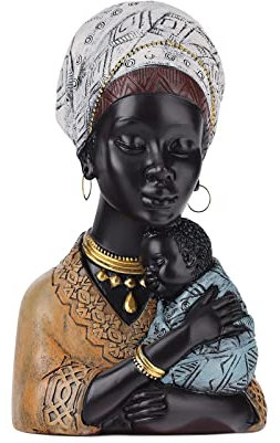 Tauzveok Afrikanische Deko Skulptur, Mutter und Sohn Afrikanische Figuren Statue, Dekoration Für Wohnzimmer, Wohnung Modern, Deko Büro, Gelb