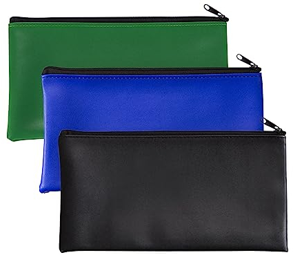 Banktasche mit Reißverschluss,3 Stück Geldtaschen Banktasche,Banktaschen aus Kunstleder 28x16cm,Geld Taschen,Täschchen mit Reißverschluss,Multifunktion Geldtasche Klein für Schule,Haushalt,Business