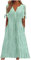 AMhomely Boho Vintage Summer Dress for Women UK - Loose Short Sleeve Beach Swing Tunic With Pockets - Ladies Bohemian Floral Print A-Line Daily Bridesmaid Dress - Soft Green
