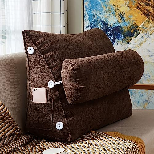 XIEMINLE Lendenkissen mit verstellbarem Hals, Schlafsofa, dreieckige Rückenstütze, Bett-Kopfteil-Keil, Lesekissen, Rückenkissen für Bett, Sofa, Lesen, 60 x 50 x 22 cm, Kaffee