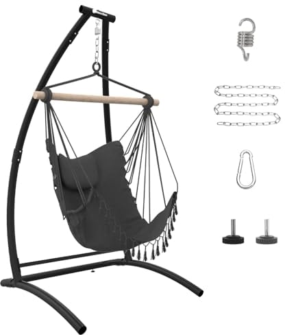 C Type Hängesessel mit Gestell,Hängemattengestell und Hängeschaukel, Stoffschaukel mit Bequemen Kissen, Hängesessel Outdoor, Hängemattenständer für Balkon, Terrasse, hält bis zu 150kg