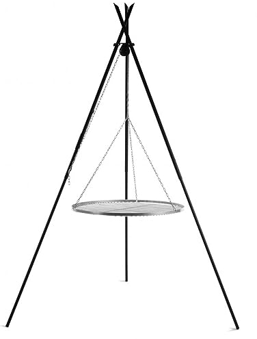 Schwenkgrill Tipi H 210 cm mit Grillrost Ø 80 cm aus Edelstahl Dreibein Tripod Grillständer CookKing