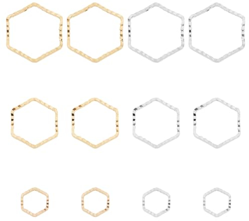 BENECREAT 90 Stück Echt 24K Vergoldete Verbindungsringe, 6 Größen Tibetischen Stil Verbindungsrahmen Charms 925 Sterlingsilber Plattierte Sechseckige Glieder Schmuckreifen Für DIY