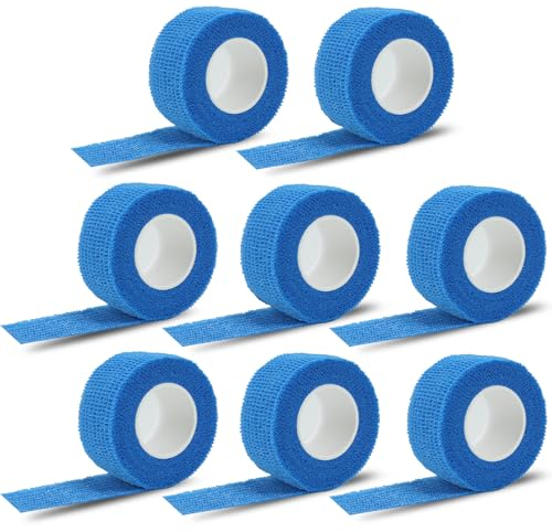GLEEMEN Fingerpflaster Selbsthaftend, 8 Rollen Pflaster (2,5cm x 4,5m) Verband Selbstklebend, Elastisches Bandage Tape wasserfest, Staub, Pflasterband Haftbandage (Blau)
