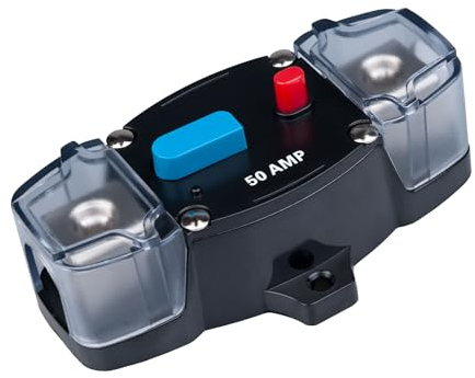 50 AMP Sicherungsautomat 50A Leistungsschalter Inline Sicherungshalter Rückstellbarer Wechselrichterblock DC 12V-48V Trolling Motor Audio Stereo Manueller Reset für Auto Marine Wohnmobil Boot LKW
