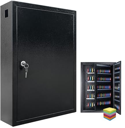 VORVIL Key Lock Box Cabinet with 200 Hooks, Wall Mount Key Storage Box, Key Organizer Locker Box, Heavy Duty Galvanized Steel Key Lock Box with 200 Key Tags and Labels