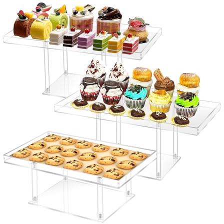 Treesunshine Supporto per cupcake da 3 confezioni, Piazza Espositore Alzata in Acrilico, Alzatine per Dolci, Piatto per Torta in Acrilico con Base, per Pops Figure, Caramelle, Cupcake, Desser
