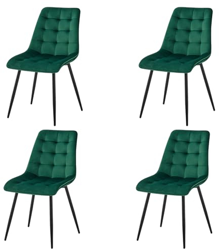 EGOONM 4er Set Moderne Samt Esszimmerstühle gepolsterte Küchenstühle armlose Stühle Metall Lounge Stühle mit Rückenlehnen (dunkelgrün)