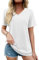 Florboom T-Shirt Damen Sommer Kurzarm Sexy V Ausschnitt Locker Oberteil Top Weiß L