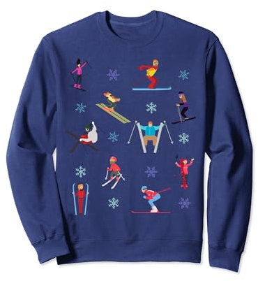 Skifahrer und Schneeflocken Druck Apres Ski Skifahren Herren und Damen Sweatshirt