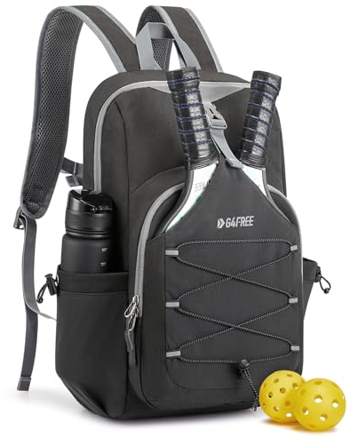 G4Free Leichte Pickleball-Tasche, Pickleball-Rucksack für Damen und Herren, verstellbare Padeltasche, passend für 2 bis 4 Paddel, Schulter-Tagesrucksack für Sport, dunkelgrau, Lässiger Tagesrucksack