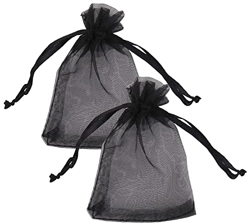 Trimming Shop 50 schwarze Organza-Beutel 7 cm x 9 cm, durchsichtige Geschenkbeutel mit Kordelzug für Hochzeitsgeschenke, Schmuck, Partys und Jubiläen, Mini-Organza-Beutel für kleine Geschenke