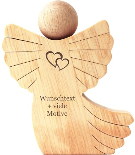 Liebesengel aus Holz mit Gravur - Name, Datum, Spruch + Motiv - Geschenk für Verliebte, Holz Engel zum Valentinstag, Schutzengel für Liebespaare, Glücksbringer für die Liebe