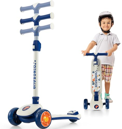 KOMFOTTEU Kinder Roller Faltbar, Tretroller Scooter mit LED Rädern, Kinderroller höhenverstellbar von 63-83 cm, Cityroller Kickscooter für Kinder ab 3 Jahren (Weiß+Blau)