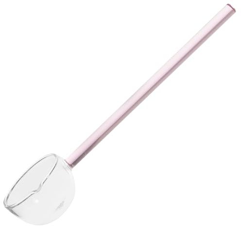 Ciieeo Crystal Gravy Serving Ladle Heat Resistance Glass Mixing Spoon with Spout Long Handle Soup Ladle Clear Glass Punch Ladle Sauces Dressings Spoon Pink