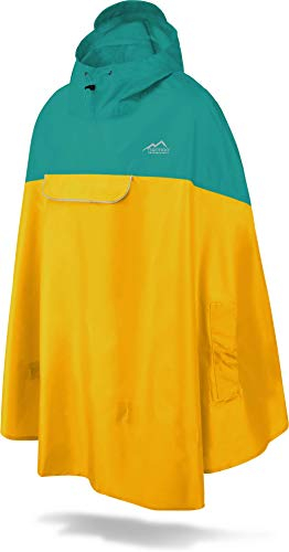normani Unisex Regenponcho - Wind und Wasserdicht mit Bauchtasche, 3M Refelktoren und seitlichen Eingriffen Farbe Petrol/Gelb Größe L-XL
