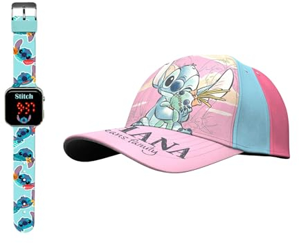 Disney Stitch Casquette et Montre pour Filles, Casquette de Baseball D'été pour Enfants, Design Stitch Montre LED, Cadeau pour Filles | Rose