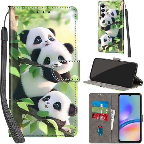 PHINIENLAND Coque pour Samsung Galaxy A05s Cover [Housse en Cuir PU Premium] [Etui à Rabat] [Pochette de Portefeuille], Étui de Protection pour Samsung A05s,Panda