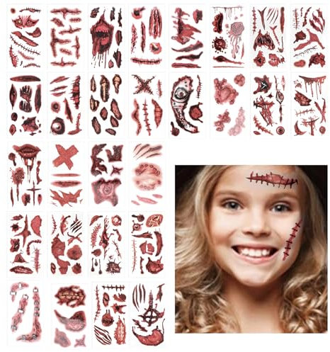 OWill Halloween Tattoo Stickers,Zombie Tattoo Halloween Makeup with Fake Halloween Face Stickers Halloween Makeup UDL