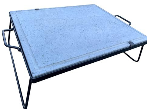 Pietra ollare per cottura senza grassi di carne e verdure, con telaio in acciaio e supporti richiudibili (50x30 cm)