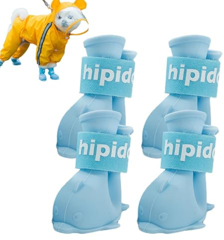 Stivali da pioggia per cani, scarpe impermeabili per cani, stivali da pioggia per cuccioli, 4 pezzi, protezione antimacchia, suola antiscivolo, scarpe da pioggia per cuccioli e zampe, in silicone, per