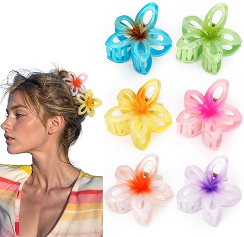 Euqvunn Mollettone Fiore 6 Pezzi, Pinze per Capelli Spessi, Antiscivolo Mollette Fiori per Capelli Hawaii, Mollette Capelli Donna Pinza Capelli Accessori Capelli Regalo Donna e Ragazze