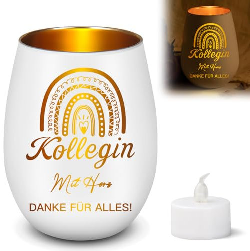 Dankeschön Geschenke für Kollegin, Windlicht aus Glas mit Led Kerzen, Personalisiertes Teelichthalter mit Gravur Dankeschön, Freundschaft Geburtstag Weihnachten Geschenke für Kollegin (chA)