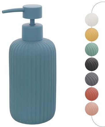 Inbagno Dispenser Sapone Blu Pastello cannettato in Ceramica Soft Touch, Ricaricabile con erogatore Pump e capienza 330 ml, Spring